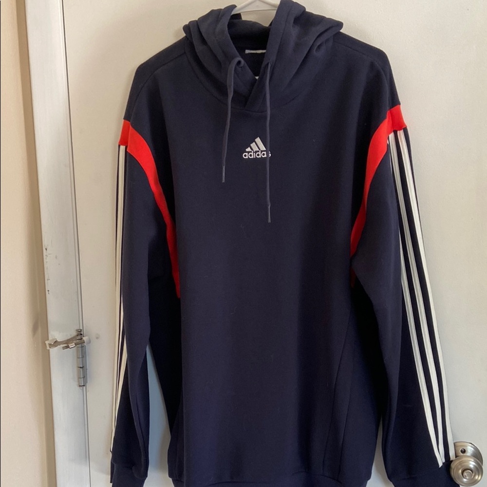 Adidas Dark Blue Hoodie with Red and White Accents